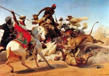 La Chasse au Lion Horace Vernet Arabe Peinture à l'huile
